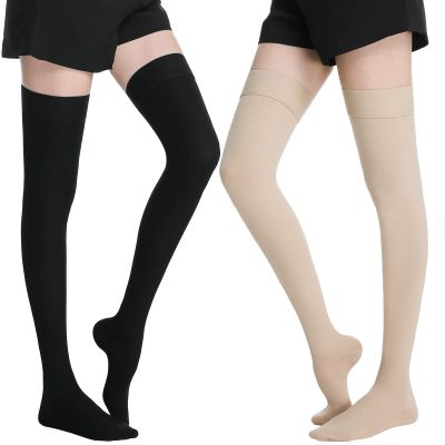 20-30mmHg Medical Thigh High Compression Stockings for Women & Men,Closed Toe Graduated Compression Socks,Circulation Pressure Stockings for Varicose VeinsEdema, DVT (Beige*1+Black*1, S)