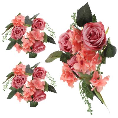 Cabilock 3Pcs Artificial Rose Candle Rings Wreaths with Realistic Leaves for Wedding Table Centerpieces Home Party Decor Faux Flower Candle Ring for Romantic Events