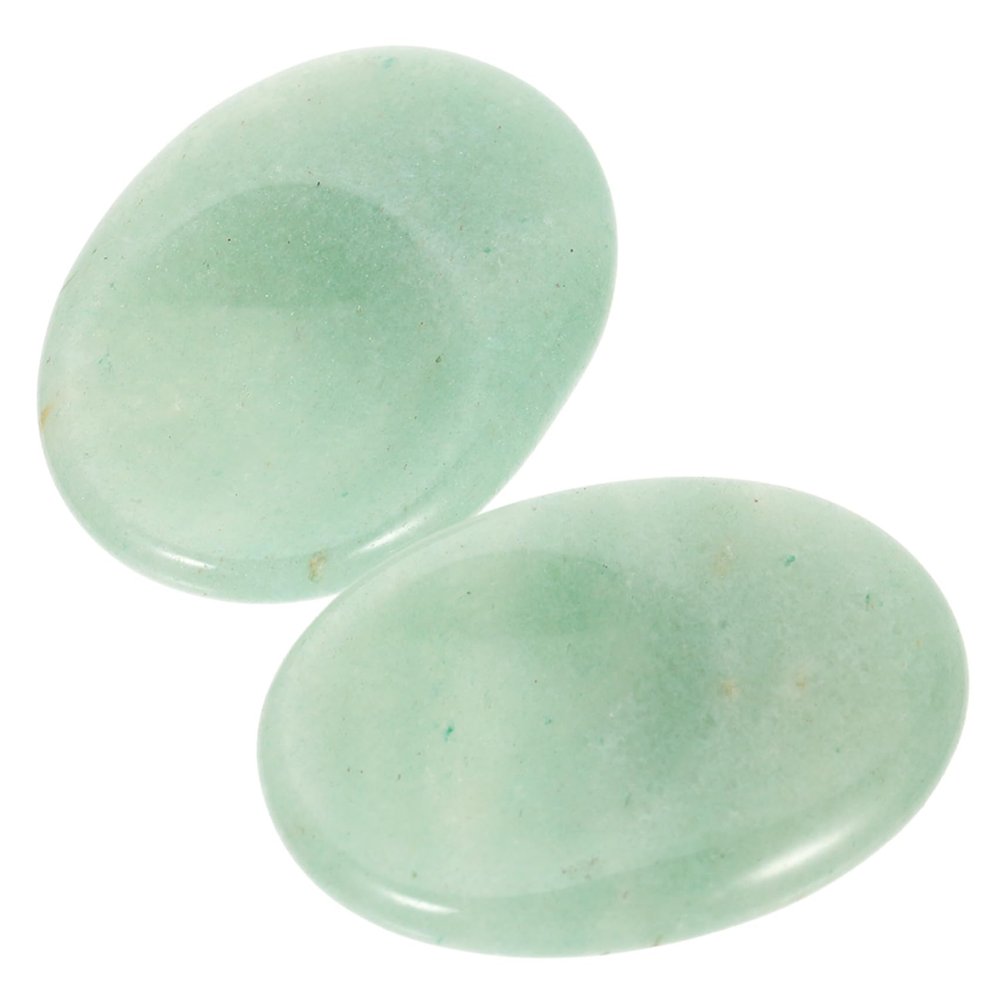 Beatifufu 2Pcs Natural Thumb Stone Green Aventurine Worry Stone for Relaxing Stress Relief Massage Portable Oval Scraping Plate for Muscle Joint Care
