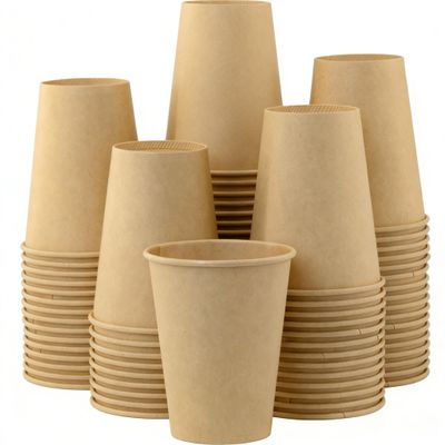 12 oz 100 Pack Disposable Coffee Cups, Bulk Brown Disposable Paper Cups, Coffee Cups for Hot Tea, Chocolate and Cold Drinks