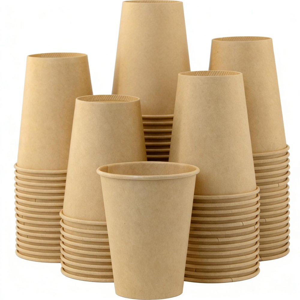 12 oz 100 Pack Disposable Coffee Cups, Bulk Brown Disposable Paper Cups, Coffee Cups for Hot Tea, Chocolate and Cold Drinks