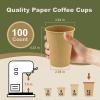 12 oz 100 Pack Disposable Coffee Cups, Bulk Brown Disposable Paper Cups, Coffee Cups for Hot Tea, Chocolate and Cold Drinks view 3