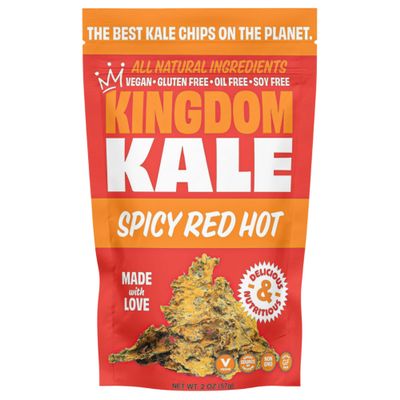 Kingdom Kale, Kale Chips, Spicy Red Hot, Healthy Snacks, Plant Based, Gluten-Free, Soy-Free, Non GMO, Vegan, Plant Protein Snacks, Air Dried Snacks, 2 oz