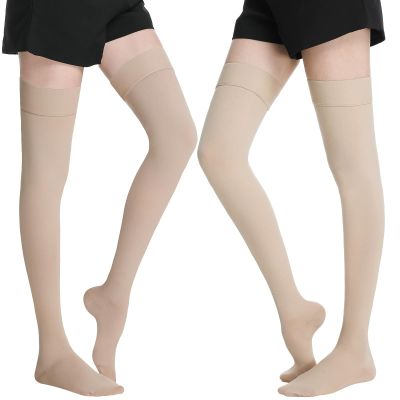 20-30mmHg Medical Thigh High Compression Stockings for Women & Men,Closed Toe Graduated Compression Socks,Circulation Pressure Stockings for Varicose VeinsEdema, DVT (Beige*2, S)