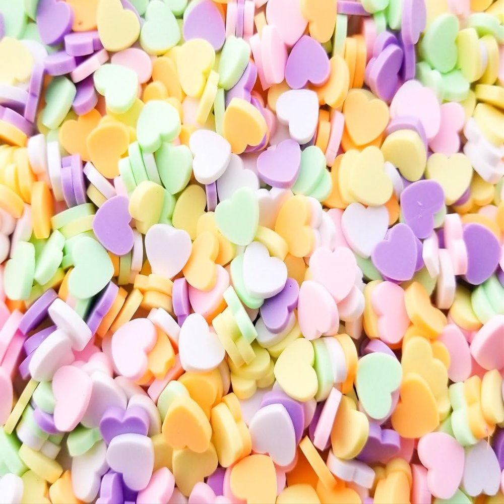Larger Size Conversation Hearts Polymer Clay Assorted Heart Sprinkles, Fake Candy Heart Nail Art Slices, Miniature Heart rdnqu (Bag: 30 Grams)