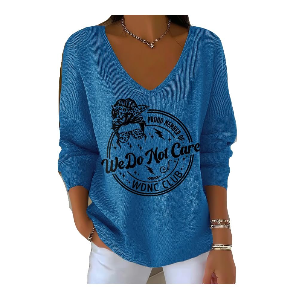 V-Neck Retro Funny Proud Member Of Wdnc Club Menopause Perimenopause Print Knitted Tops Positive Shirts Menopause Perimenopause T Shirt Blue
