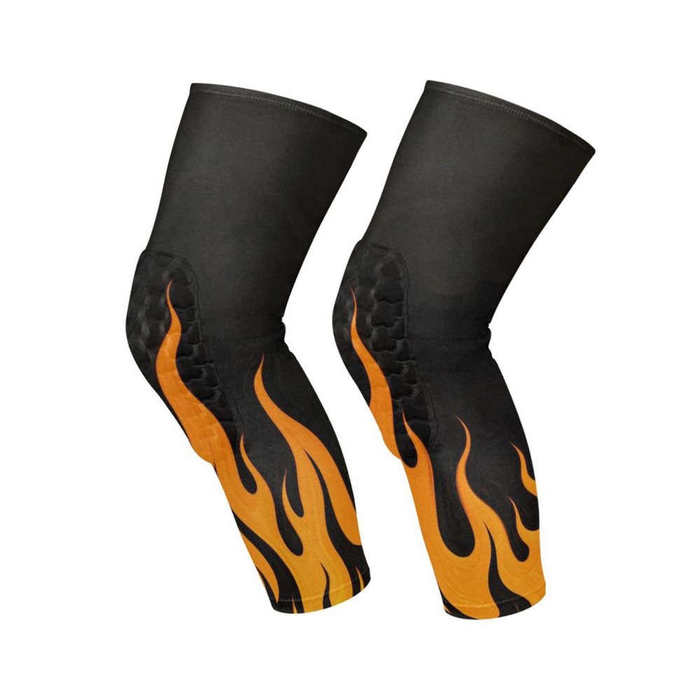 Black Fluorescent Cool Flame Orange knee support brace (2 pack) Tight Anti-Slip Design knee pad sleeves for Skating, Skateboard, Gym, football