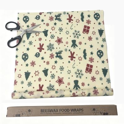 Organic Beeswax Wraps for Food-12 x 40" Reusable Beeswax Wraps Roll for Food Preservation & Storage Eco-Friendly Food Wraps Sustainable Food Storage Wraps for Cheese, Sandwich, Bread (Xmas)
