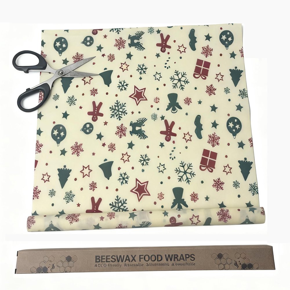 Organic Beeswax Wraps for Food-12 x 40" Reusable Beeswax Wraps Roll for Food Preservation & Storage Eco-Friendly Food Wraps Sustainable Food Storage Wraps for Cheese, Sandwich, Bread (Xmas)