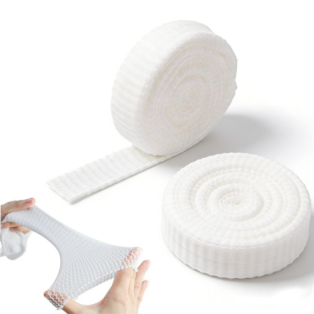 2 Rolls Tubular Bandage, 0.9878.74in Elastic Net Wound Dressing, Adhesive-Free Stretch Mesh Gauze, Mesh Net Bandage Wrap for Arm Wet/Dry Dressing Retention (White)