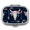 Bull Skull-Boho Arrow-Bohemian Wild Animal Skeleton Metal Pill Organizer 2 Compartments Portable Compact Pill Case for Daily Use Travel Purse Wallet view 1
