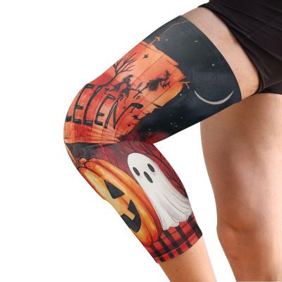GuoChe Halloween Pumpkin Greeting Compression Knee Brace (1 Pair) Joint Pain Relief Knee Pads for Women for Tennis, Baseball, Skating, Running