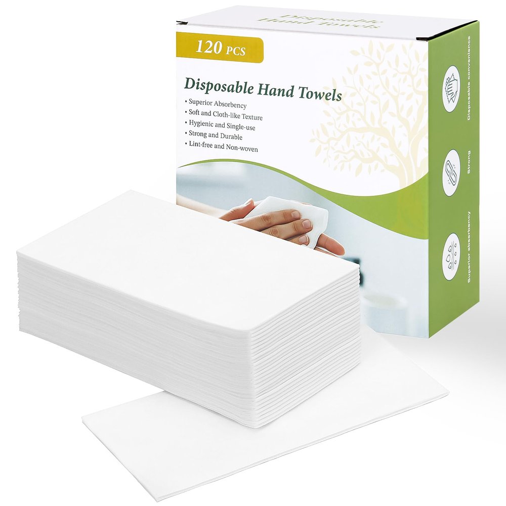 120 Pack Disposable Paper Hand Towels for Bathroom, Linen-Feel 12" x 17" Single-Use Bathroom Napkins for Guests, Disposable Cloth-Like Hand Tissue Paper, 55 GSM, White