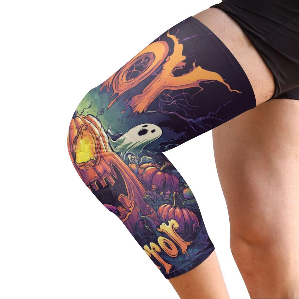 Scary Halloween Grimace Pumpkin Knee Compression Brace (Pack of 2) Relieve Muscle Pressure Sport Knee Pads for Scooter, Basketball, Skiing, Workout