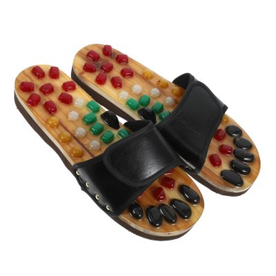 UTHCLO Natural Jade Massage Sandals for Foot Acupoints Relaxation Health Care Cobblestone Slippers with PU EVA Material Black Soothes Plantar Fasciitis and Enhances