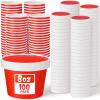 Fulmoon 100 Pack Paper Soup Containers with Lids Disposable Paper Food Containers with Vented Lid Kraft Ice Cream Cake Dessert Cups Soup Bowl for Party Hot Food Fruit Microwave(8 oz,Red) view 1