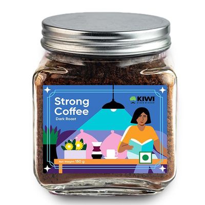 KIWI Kisan Window Dark Roast Coffee 150g | 70% Arabica & 30% Chicory | Coorg Origin | Instant Coffee Make up to 70 Cups | Rich Aroma & Smooth Flavor