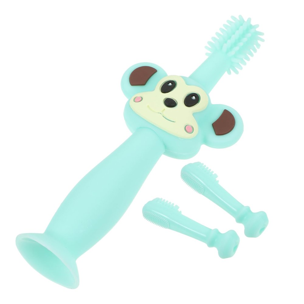 VICASKY Silicone Teether and Toothbrush with Soft Bristles Full Brush for Boy Girl Years Chewable Training Brush with Safety Wide Guard Gentle Gum Relief in Green