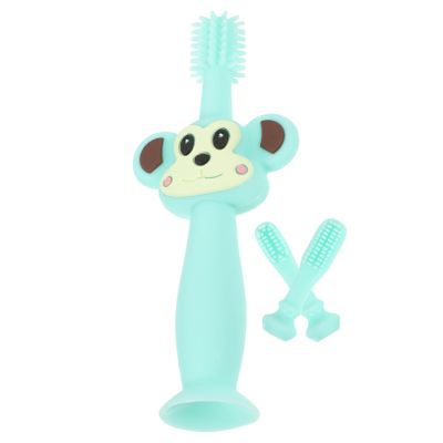 Ipetboom Silicone Toothbrush and Teething for Years Soft Bristle Brush with Wide Safety Guard and Chewing Relief Handle for Sensitive Gums in Green