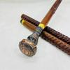 Decorative Walking Cane with Axe Handle Design, Black Metal Head, Wooden Shaft, Gold Accent Band, Traditional Style (knob Handle) view 2
