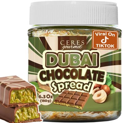 Dubai Chocolate Spread 6.35oz Jar with Pistachio, Kataifi & Gourmet Dubai Chocolate Filling for Pancakes, Breakfast, Snacks, and Desserts