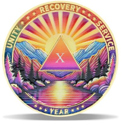 10 Year Dawn Voyage Sobriety Coin Journey into Serenity NA Medallion Spiritual Token for Recovery & Clean Time Empowering NA AA Chips Gift for Men & Women