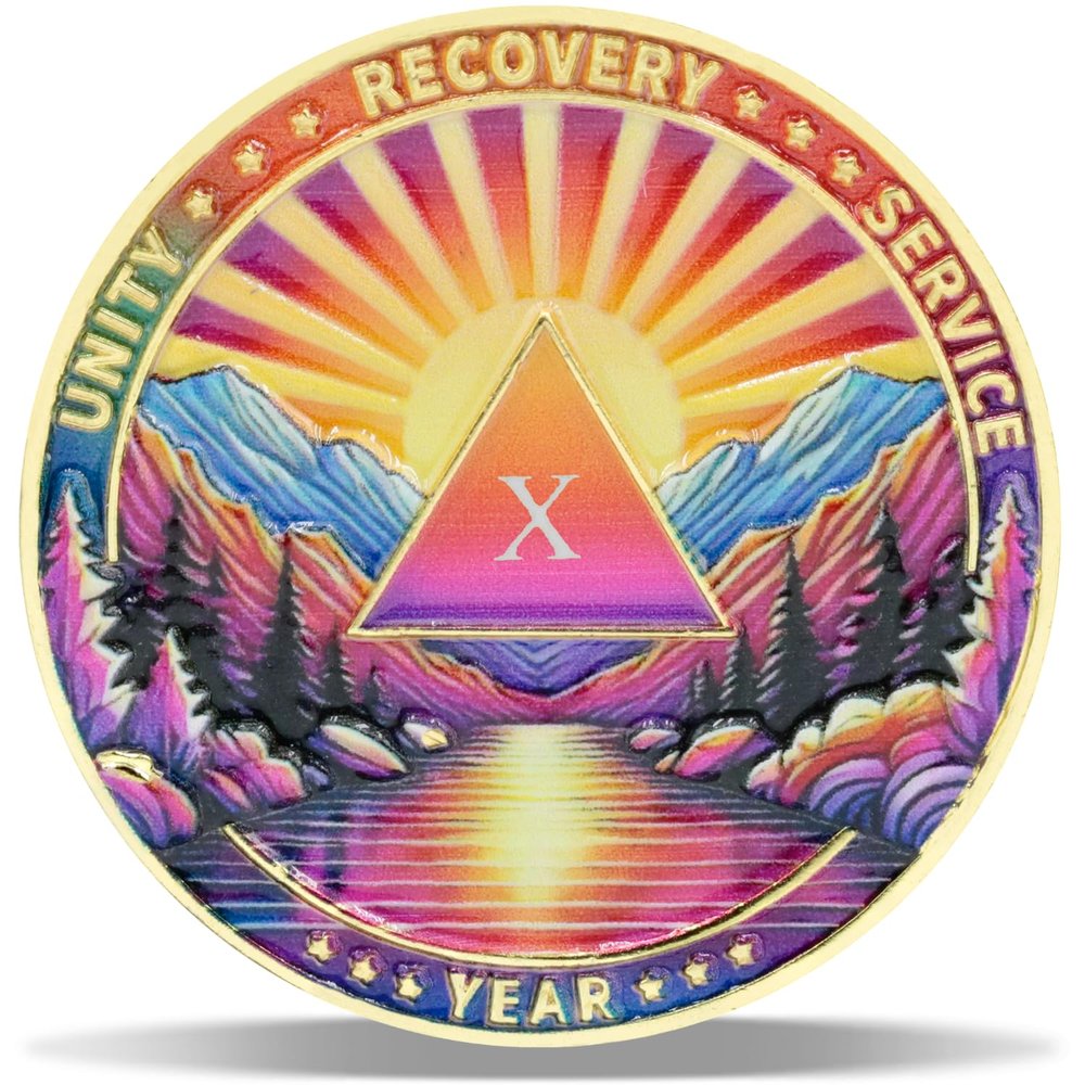 10 Year Dawn Voyage Sobriety Coin Journey into Serenity NA Medallion Spiritual Token for Recovery & Clean Time Empowering NA AA Chips Gift for Men & Women