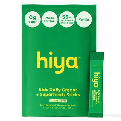 HIYA Kids Greens Powder Sticks - 55 Whole-Food Sourced Ingredients & Delicious Flavor - Greens Superfood Powder for Kids (Vanilla)