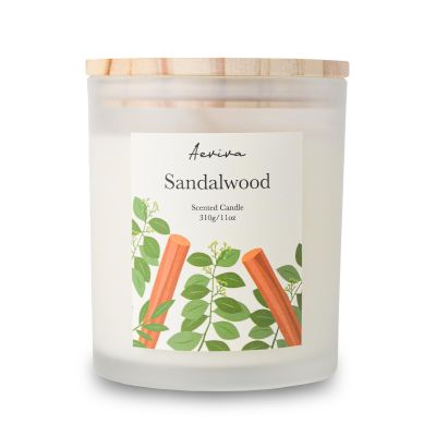 Aeviva Sandalwood Scented Candle, 11oz 60 Hour Burn, Natural Soy Wax with Thick Cotton Wick, Highly Scented Aromatherapy Candle for Stress Relief & Meditation, Gifts for Women & Men
