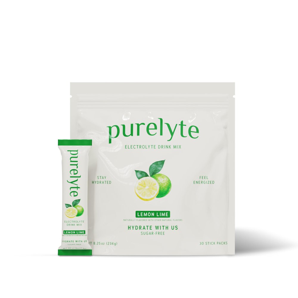 PURELYTE Electrolyte Drink Mix Sugar-Free Hydration Powder Packets Clean Electrolytes with Trace Minerals Keto, Vegan, Gluten-Free No Artificial Sweeteners 30 Sticks Lemon Lime