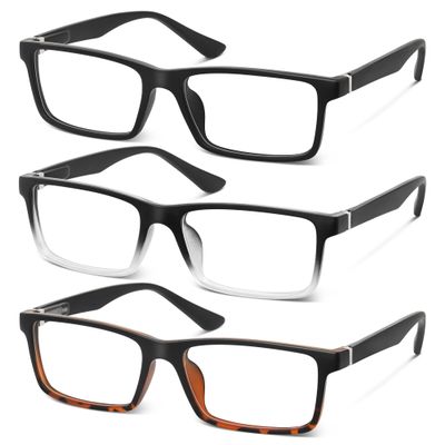 kunchu 3pairs Reading Glasses Men-Blue Light Blocking Square Readers with Spring Hinge Computer Glasses(MIX, 2.25X)