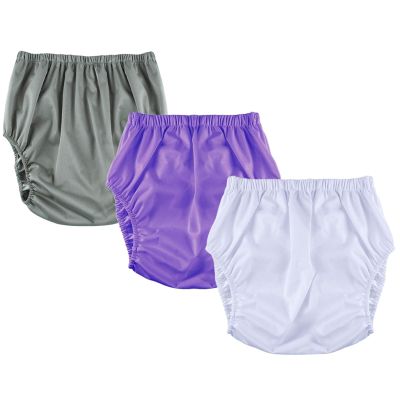 3 Pack Adult Plastic Pants Diaper Cover,Adult Diaper Covers,Noiseless Waterproof Reusable Incontinence Panties,Incontinence Protective Briefs Underwear(Gray+Purple+White,XX-Large)