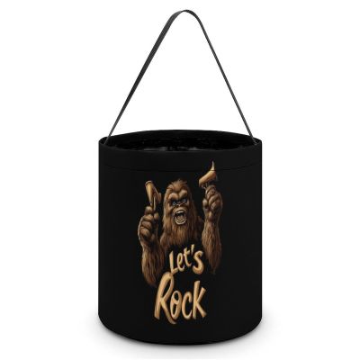 Bigfoot Let's Rock Cute Halloween Trick Or Treat Bags Candy Bucket Tote Gifts Bag with Handle for Party Favor Supplies