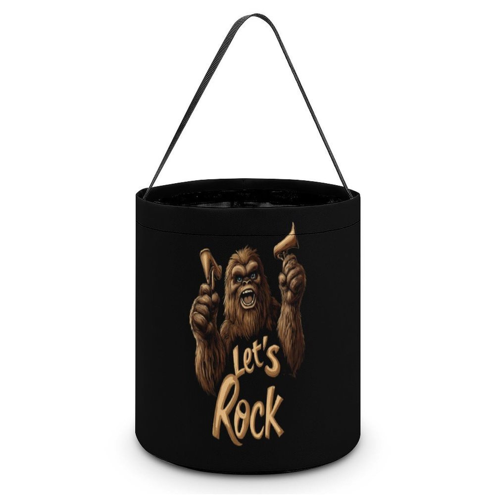 Bigfoot Let's Rock Cute Halloween Trick Or Treat Bags Candy Bucket Tote Gifts Bag with Handle for Party Favor Supplies