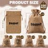 100 Pcs Small Religious Burlap Bags with Drawstring Bulk 4 x 6 Inch Pray Blessed Christian Candy Gift Bag Verse Bible Jewelry Pouch Bolsitas Para Recuerdos for Church Gifts Sunday School Baptism Favor view 3