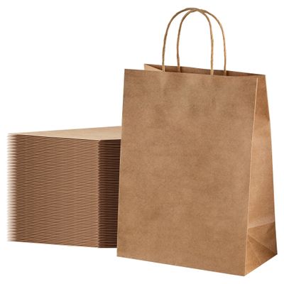 ECOEXTRA 100 Pcs Brown Kraft Paper Gift Bags with Handles - 5.8x3.2x8.25 Inch Small Bulk Shopping Bags for Grocery, Retail, Birthday Party Favors, Wedding, Baby Shower, Christmas, Holidays & Events