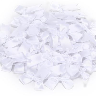 100pcs White Gift Wrap Bows - 3.3 Inch Elegant Bows for Gift Wrapping, Party Decorations, Wedding Decor, Birthday Presents, Holiday Gifts, DIY Crafts, Baby Shower, Anniversary, Christmas, Gift Bags