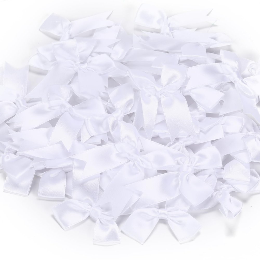100pcs White Gift Wrap Bows - 3.3 Inch Elegant Bows for Gift Wrapping, Party Decorations, Wedding Decor, Birthday Presents, Holiday Gifts, DIY Crafts, Baby Shower, Anniversary, Christmas, Gift Bags