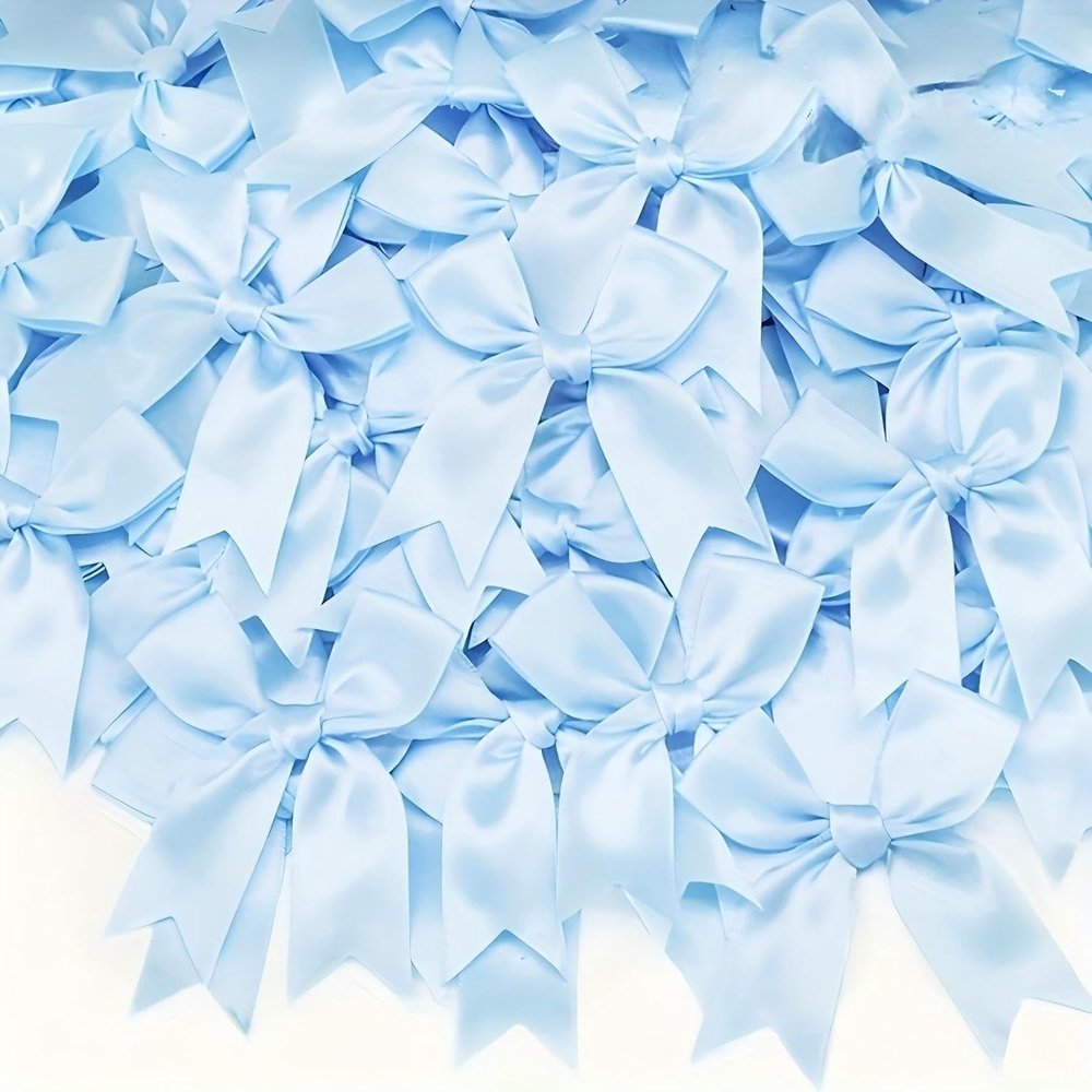 100pcs Blue Gift Wrap Bows - Elegant Reusable Bows for Gift Wrapping, Party Decorations, Wedding Decor, Birthday Presents, Holiday Gifts, DIY Crafts, Baby Shower, Anniversary, Christmas, Gift Bags - light blue