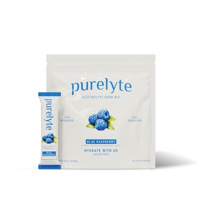 PURELYTE Electrolyte Drink Mix Sugar-Free Hydration Powder Packets Clean Electrolytes with Trace Minerals Keto, Vegan, Gluten-Free No Artificial Sweeteners 12 Sticks Blue Raspberry