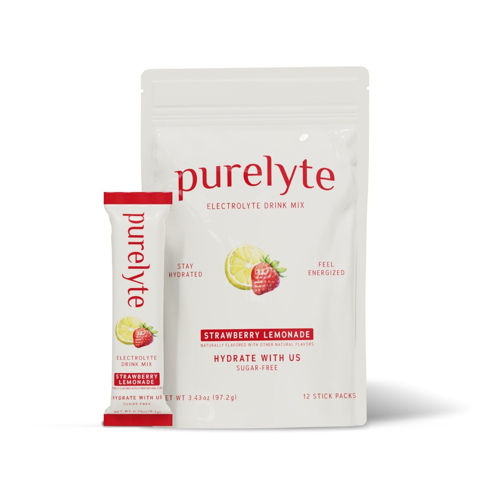 PURELYTE Electrolyte Drink Mix Sugar-Free Hydration Powder Packets Clean Electrolytes with Trace Minerals Keto, Vegan, Gluten-Free No Artificial Sweeteners 12 Sticks Strawberry Lemonade