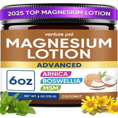 Venture Pal Magnesium Lotion with Arnica, MSM & Boswellia Cooling Magnesium Cream Lightweight Moisturizing Lotion for Legs & Feet Safe for Kids 6 fl oz