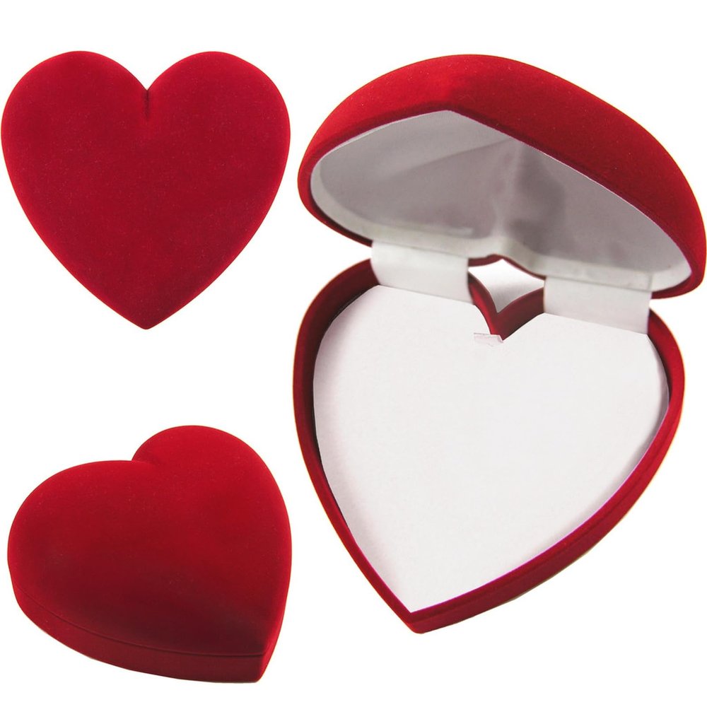 4 1/2" Red Velour Hinged Domed Heart Gift Box, Necklace, Ear 6 Pcs FINEST-74610 6 Pcs-NF