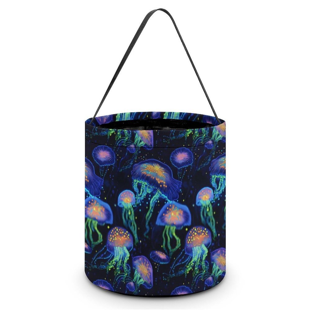 Glowing Up Jelly Fish Cute Halloween Trick Or Treat Bags Candy Bucket Tote Gifts Bag with Handle for Party Favor Supplies