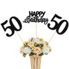 12 Pack Happy Birthday 50th Centerpiece Sticks Glitter Fifty Cheers to 50 Years Old Table Centerpiece Sticks for 50 Fabulous Happy Birthday Theme Party Supplies Black view 1