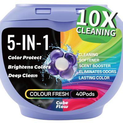 CUBEFLOW All-in-1 Laundry Detergent Pods | 10X Deep Clean | Prevents Color Bleed, Eliminates Odors & Locks in Floral Freshness | with Color Protection Technology | 5-in-1 Power, 40 Count