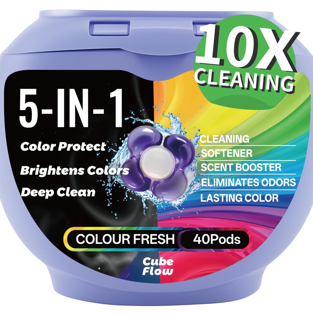 CUBEFLOW All-in-1 Laundry Detergent Pods | 10X Deep Clean | Prevents Color Bleed, Eliminates Odors & Locks in Floral Freshness | with Color Protection Technology | 5-in-1 Power, 40 Count