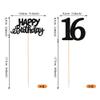 12 Pack Happy Birthday 16th Centerpiece Sticks Glitter Sixteen Cheers to 16 Years Old Table Centerpiece Sticks for 16 Fabulous Happy Birthday Theme Party Supplies Black view 2