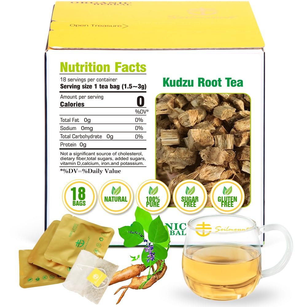 Soilmount Kudzu Root Tea | Herbal Tea | Ge gen cha - 18 Tea Bags per Box, Naturally Sweet, Perfect for Daily Enjoyment