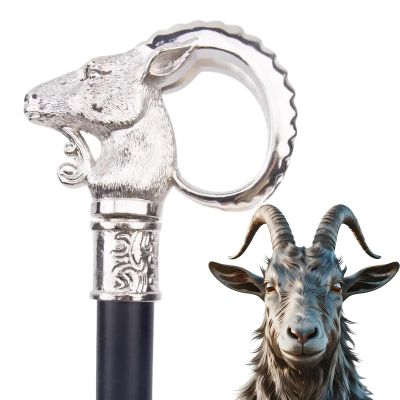 Elderly Rehabilitation Training Walking Stick, Unisex Goat Head Aluminum Alloy Trekking Stick, Double-Section British Style Role-Playing Cane